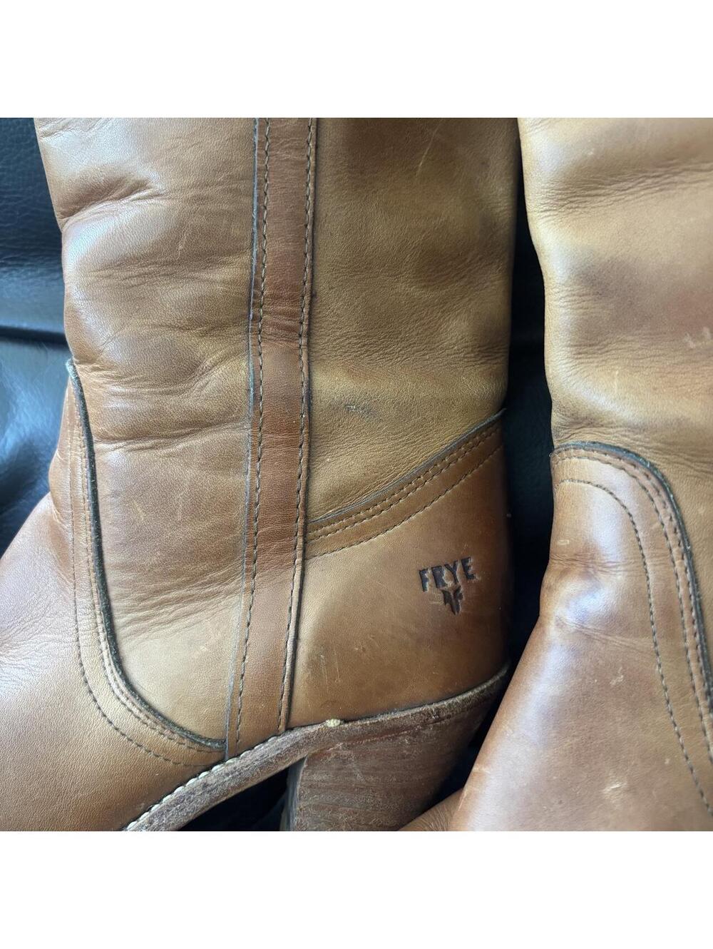 70s Vintage Frye Tan Leather Western Campus Stitch Boots Womens 8 B USA - Picture 2 of 8